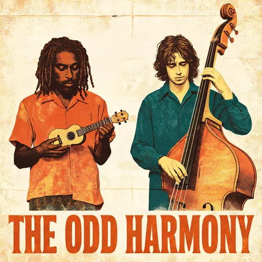 The Odd Harmony in the buddy-movie poster style — sample illustration