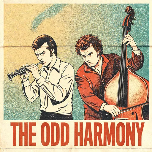 The Odd Harmony in the buddy-movie poster style — sample illustration
