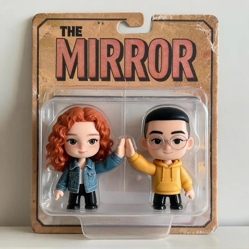 Example result — the same two fictional people as boxed collectible figurines