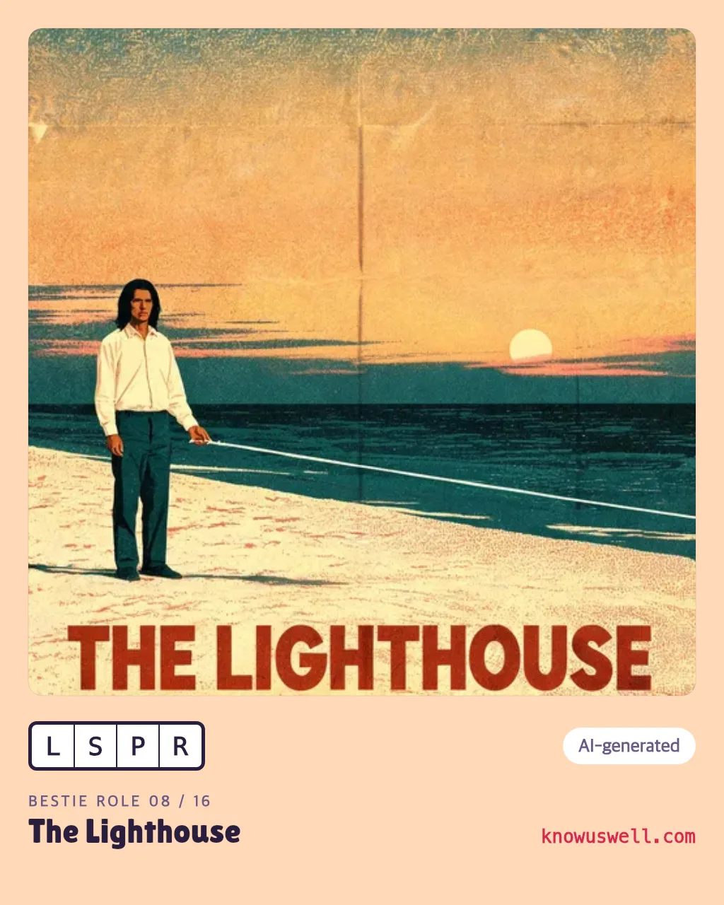 Example finished The Lighthouse card — one person, with the four-letter code and the role name printed underneath