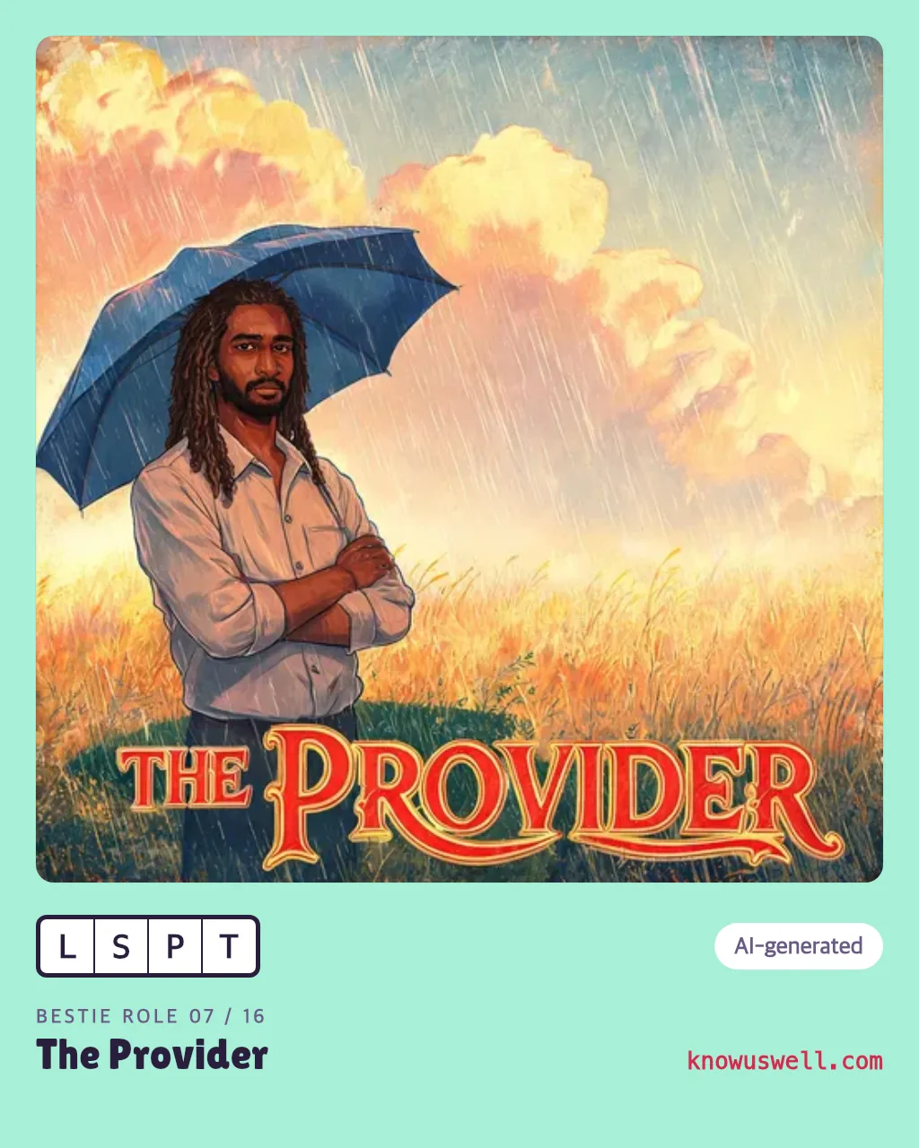 Example finished The Provider card — one person, with the four-letter code and the role name printed underneath
