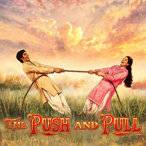 The Push and Pull in the 90s film poster style — sample illustration