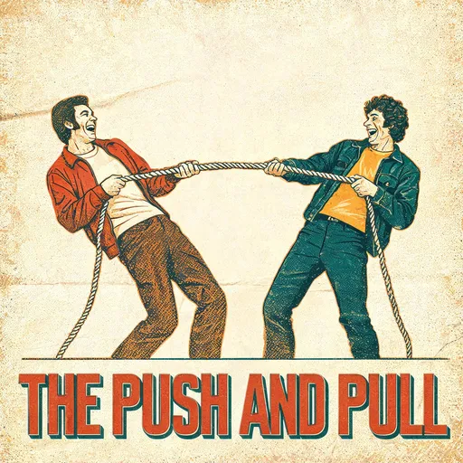 The Push and Pull in the buddy-movie poster style — sample illustration