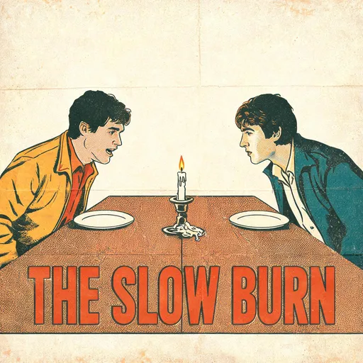 The Slow Burn in the buddy-movie poster style — sample illustration