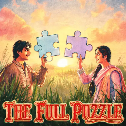 The Full Puzzle in the 90s film poster style — sample illustration