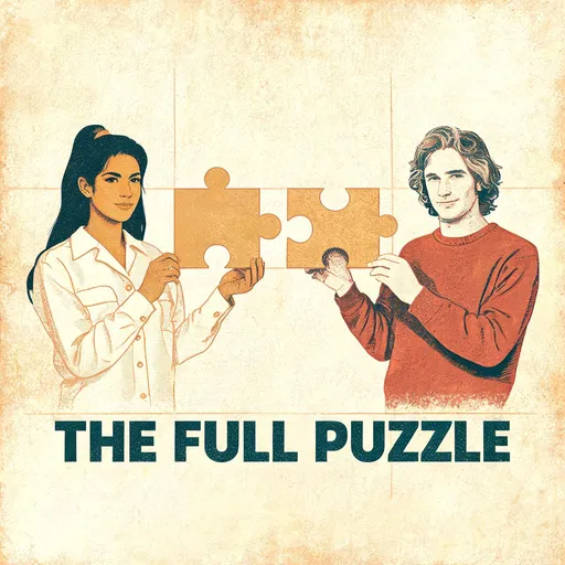 The Full Puzzle in the buddy-movie poster style — sample illustration